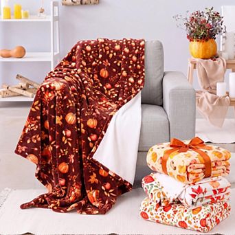 4-Pack Fall Harvest Throw Blankets Warm Soft Cozy Thanksgiving Decor