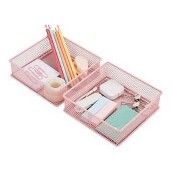 Set of 2 Steel Wire Mesh Storage Organizers Multi Purpose Drawer Tray