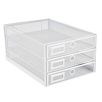 3 tier Sliding Drawer Mesh Metal Desk Organizer For Documents Art Supplies