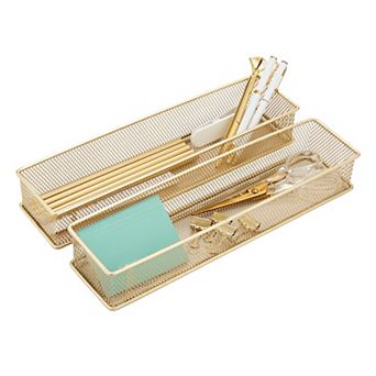 Set of 2 Steel Wire Mesh Storage Organizers Multi-Purpose Drawer Tray
