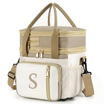 Personalized Initial Double Deck Insulated Lunch Bag Leakproof Cooler For Work Travel Picnic