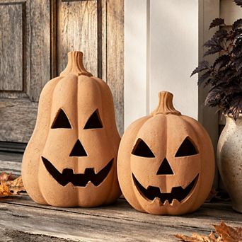 Set of 2 Handmade Terracotta Pumpkins Fall Farmhouse Decor for Home Outdoor