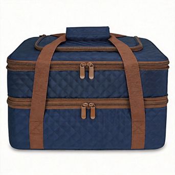 Insulated Double Casserole Carrier Expandable Thermal Lunch Tote For Potluck Picnic