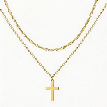Kaelin Home Womens Plated Layered Cross Pendant Stackable Necklace Set