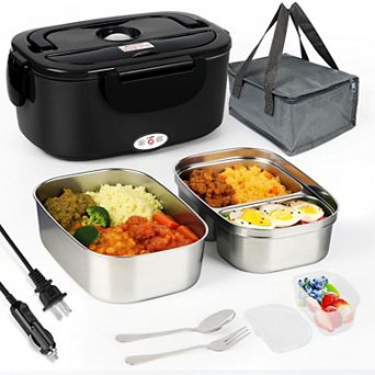 80W 3-in-1 2-Pack Stainless Steel Electric Lunch Box Portable Food Warmer for Car Truck Office Home