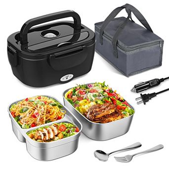 80W Portable Electric Lunch Box Dual Stainless Steel Containers Food Warmer For Car Truck Office