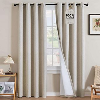 2 Blackout Linen Curtains Grommet Thermal Draperies