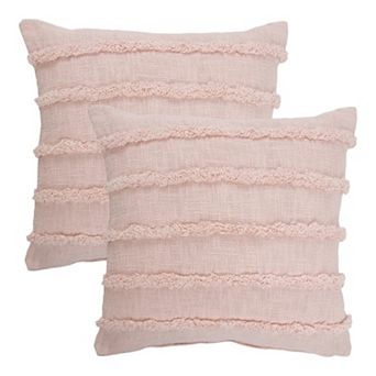 HomeRoots Set of Two Ribbed Cotton Throw Pillows With Fringe