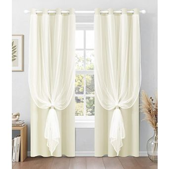 2 Blackout Curtains Sheer Overlay Thermal Insulated Grommet