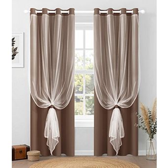 2 Blackout Curtains Sheer Overlay Thermal Insulated Grommet