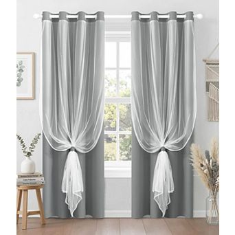 2 Blackout Curtains Sheer Overlay Thermal Insulated Grommet
