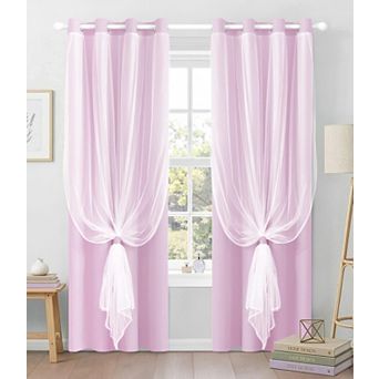 2 Blackout Curtains Sheer Overlay Thermal Insulated Grommet