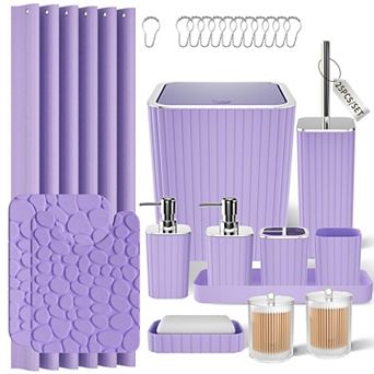 Bathroom Set Shower Curtain Rugs Toilet Brush Trash Can