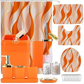 Bathroom Set Shower Curtain Rugs Trash Can Soap Dispenser Dish