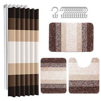 Stripes Bathroom Set Shower Curtain Rugs Bath Mat Hooks