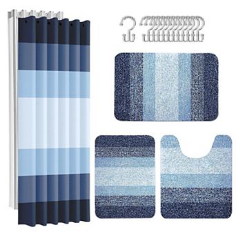 Stripes Bathroom Set Shower Curtain Rugs Bath Mat Hooks