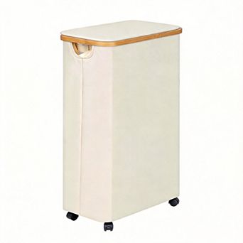 Slim Laundry Hamper With Wheels Narrow Lid Removable Bag