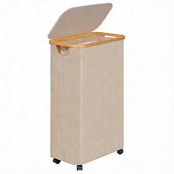 Slim Laundry Hamper With Wheels Narrow Lid Removable Bag