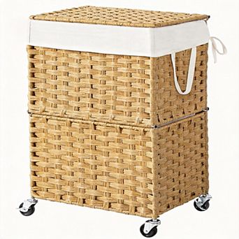 Wicker Laundry Basket with Wheels Rolling Hamper Lid