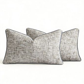 2Pack 20" x 12"Chenille Throw Pillow Covers Farmhouse Textured Border
