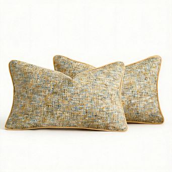 2Pack 20" x 12"Chenille Throw Pillow Covers Farmhouse Textured Border