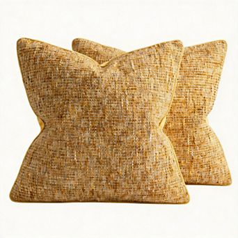 2 Pack 24" x 24" Chenille Throw Pillow Covers Farmhouse Decorative Border Couch Sofa Bed