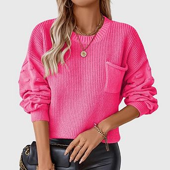 Women's Pullover Sweater Casual Crew Neck Long Sleeve Loose Chunky Knit Fall Winter Tops Outfits
