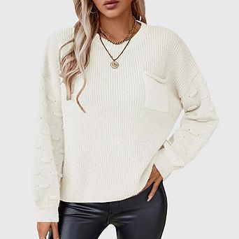 Women's Pullover Sweater Casual Crew Neck Long Sleeve Loose Chunky Knit Fall Winter Tops Outfits