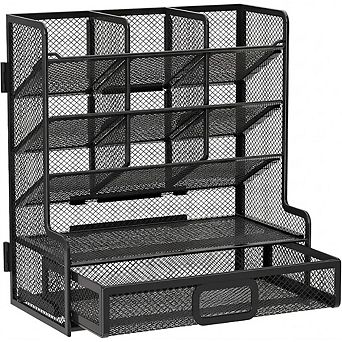 Mesh Desk Organizer with Drawer and Pen Holder for Office Supplies