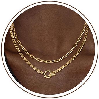 Kaelin Home Womens 14K Plated Layered Cuban Paperclip Chain Necklace