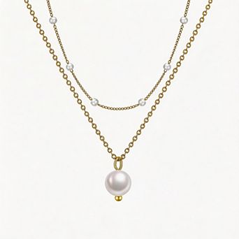 Kaelin Home 14K Plated Layered Herringbone simulated Pearl Necklace for Women