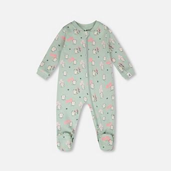 Baby Girl Organic Cotton Full-Length Zip Kitten Print One-Piece Pajama