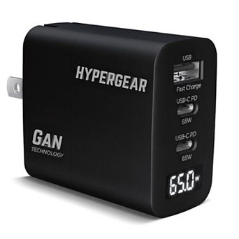 HyperGear SpeedBoost 65W USB-C PD Tri-Port GaN Laptop Charger with PPS