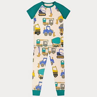 Big Kids Boy Organic Cotton Truck Print Top and Pants Two-Piece Pajama Set