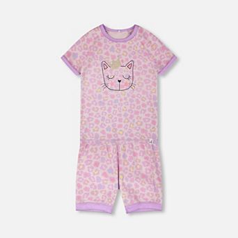 Baby Girl Organic Cotton Animal Print Elastic Waist T-Shirt and Shorts Two-Piece Pajama Set