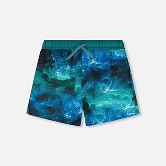 Big Kids Boy Swim Trunks Waves Print