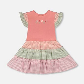 Baby Girl Organic Cotton Bi-Material Dress and Gingham