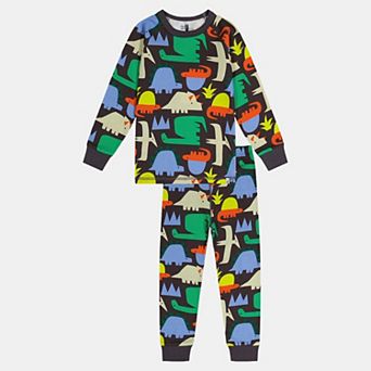 Big Kids Boy Organic Cotton Animal Print Two Piece Pajama Set with Raglan Sleeve Top and Pants