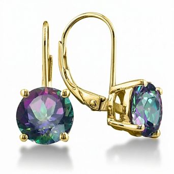 RMZ GOLD NYC .925 Sterling Silver Round Cut Mystic CZ Gold Leverback Earrings