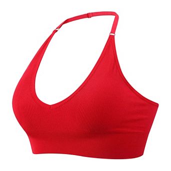 Women Halter Neck Sports Bra Adjustable Spaghetti Straps Push‑Up Bralette