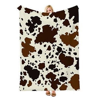 Brown Cow Spot Animal Print, Printed Flannel Throw Blanket Soft Cozy Blanket for Couch