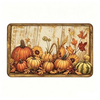 Autumn Harvest Pumpkin Carpet, PVC Back Washable Rug Front Door Kitchen Halloween Fall Decor