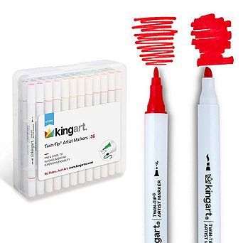 KINGART Twin-Tip Chisel and Fine Alcohol Markers - 36 Colors