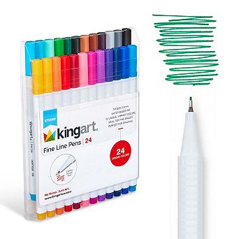 KINGART Fine Line Pens - 24 Colors - .4 mm Archival Water-Based Ink