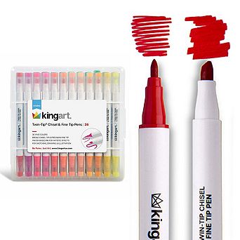 KINGART Twin-Tip Chisel & Fine Markers - 36 Water-Based Colors