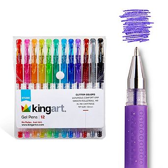 KINGART Gel Pens Comfort Grip - 12 Glitter Colors