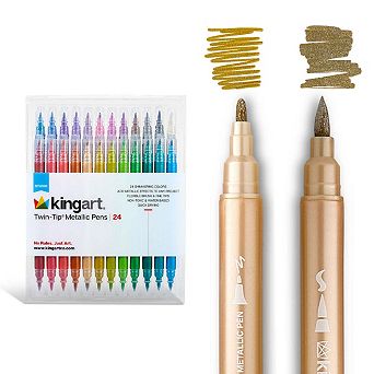 Twin-Tip Brush & Fine Metallic Pens - Water-Based Ink - 24 Shimmering Colors