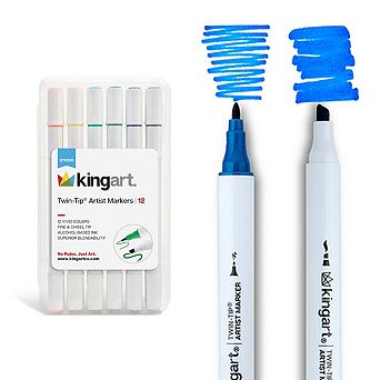 KINGART Twin-Tip Chisel and Fine Alcohol Markers - 12 Colors