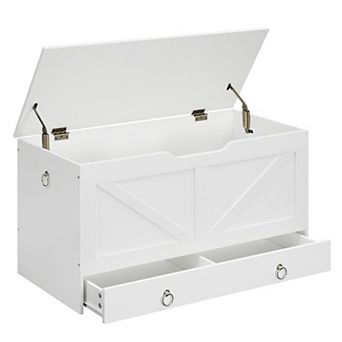 Storage Chest Wooden Bench with Drawer Sturdy Entryway Support Safety Hinge U shaped Opening Easy