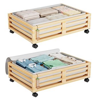 Under Bed Storage Containers With Wheels Bamboo Rolling Organizer Dust Bags